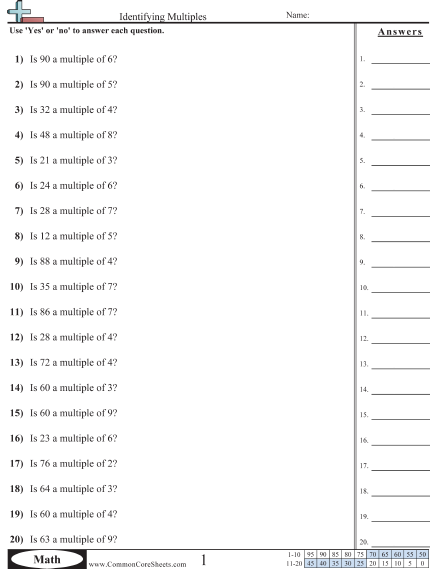 Multiples within 100 Worksheet - Identifying Multiples  worksheet